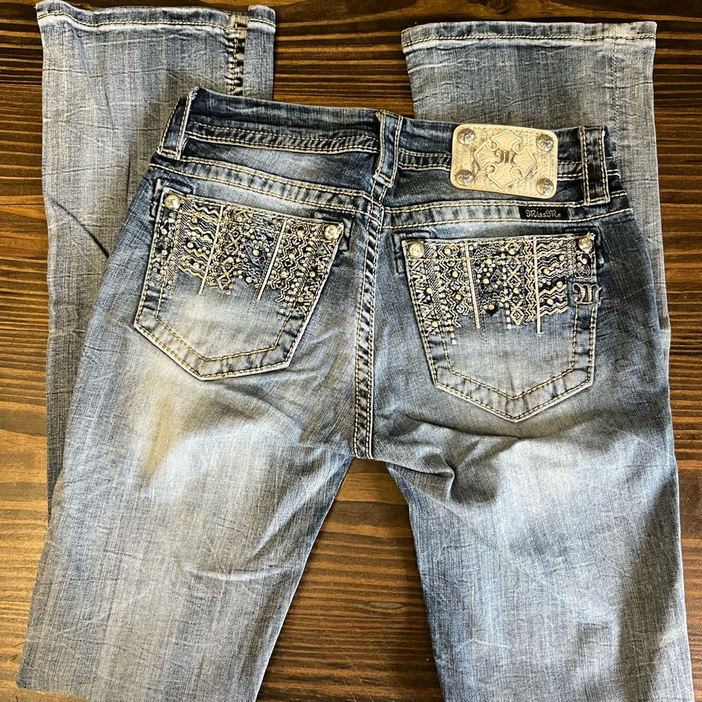 Miss Me Light Blue Boot Cut Jeans with Silver Accents - Picture 6 of 6